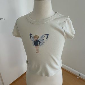 Brandy Melville I Don’t Care Fairy Beige Crop Top